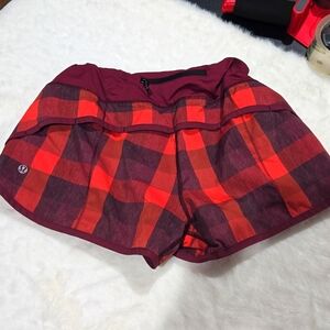 lululemon athletica Red and Purple Plaid Athletic Shorts